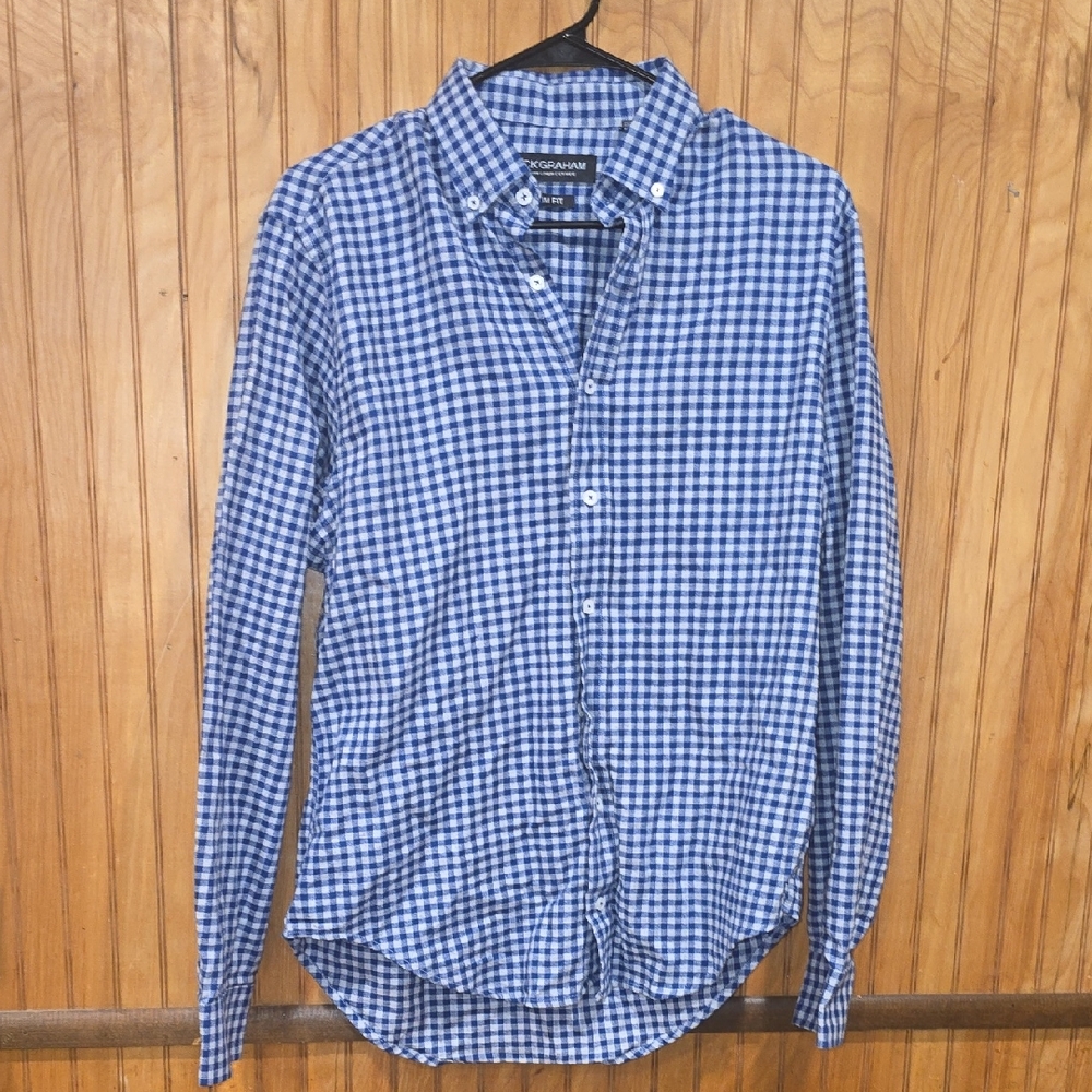 Blue Checkered Men's Long-Sleeve Shirt Size Medium - Picture 1 of 4